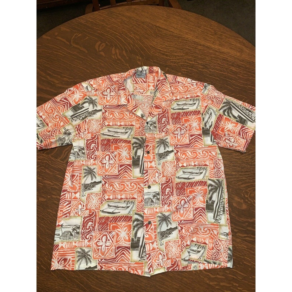 Royal creations Hawaii Men's shirt size Coral XL Palm Trees and Beach 0095